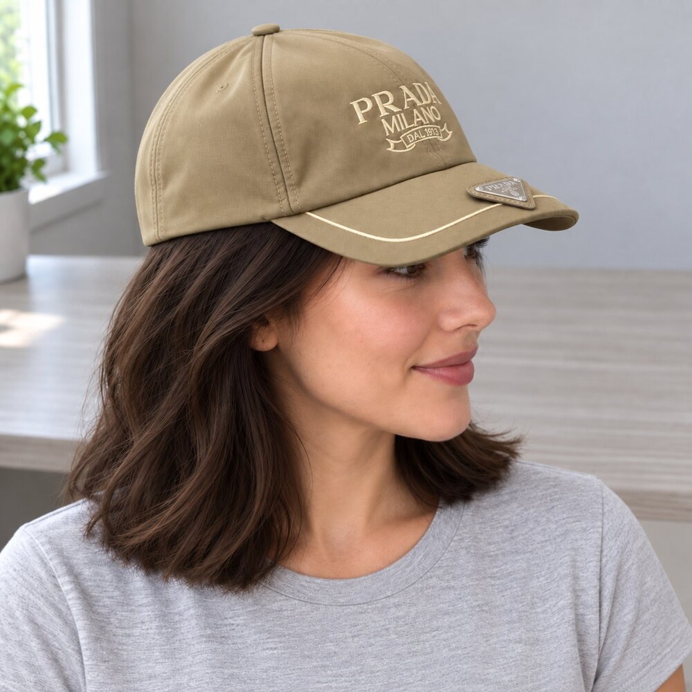 Prada Khaki Cap with Logo Embroidery - Picture 3 of 6